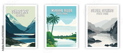 Silver Springs, Myakka River, Skagway Illustration Art. Travel Poster Wall Art. Minimalist Vector art photo