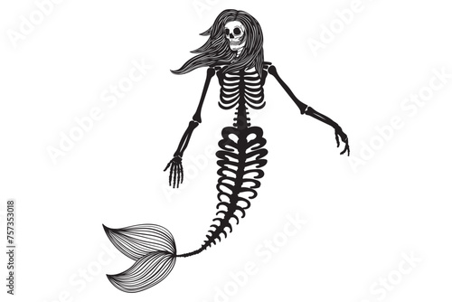 Mermaid Skeleton, Skull Mermaid, Gothic Mermaid, Mermaid skull hand drawing, Art skull mermaid, Sea Monster, Sugar Skull Mermaid, Silhouette, 