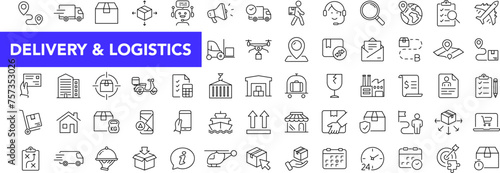 Delivery and Logistic icon set with editable stroke. Shipping service thin line icon collection. Vector illustration