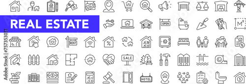 Real Estate icon set with editable stroke. Realty thin line icon collection. Vector illustration