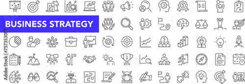 Business strategy icon set with editable stroke. Business solutions thin line icon collection. Vector illustration