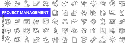 Project management icon set with editable stroke. Business or organisation management thin line icon collection. Vector illustration © SMUX