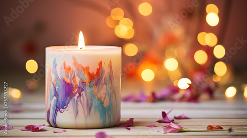 A tranquil boho candle  illuminating with a watercolor glow  symbolizing hope and ambiance created with Generative Ai