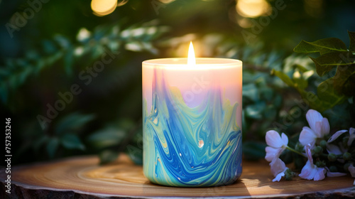 A tranquil boho candle  illuminating with a watercolor glow  symbolizing hope and ambiance created with Generative Ai