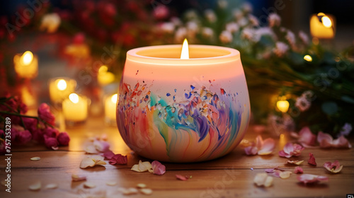 A tranquil boho candle  illuminating with a watercolor glow  symbolizing hope and ambiance created with Generative Ai