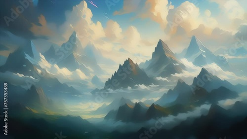 Cartoon video of clouds moving high in the mountains photo