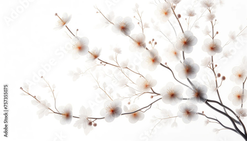 Sakura flowers frosted glass petals with pink gold branch 3D render style isolated on white background in concept luxury  modern  floral art.