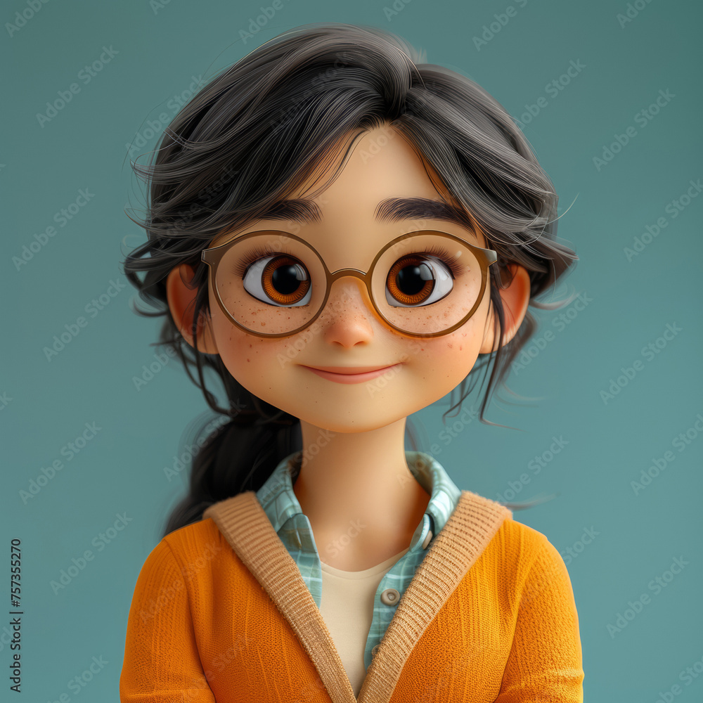 Cartoon girl, 3D and illustration for animation on backdrop. Character or studio concept for mock up. Realistic, innovative rendering. Graphic, design and creative inspiration in cutting-edge visuals Cartoon girl, 3D and illustration for animation on backdrop. Character or studio concept for mock up. Realistic, innovative rendering. Graphic, design and creative inspiration in cutting-edge visuals