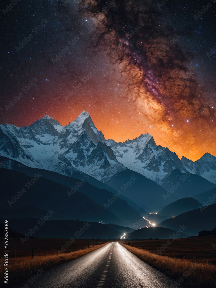 Peaceful landscape with mountain view and milky way Peaceful landscape with mountain view and milky way