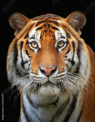 Sumatran tigers head close up on black background