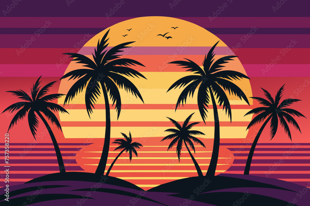 sunset on the beach vector illustration