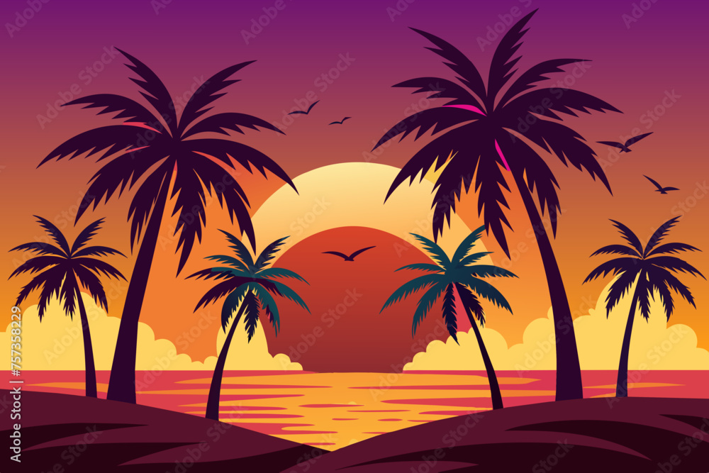 sunset on the beach vector illustration