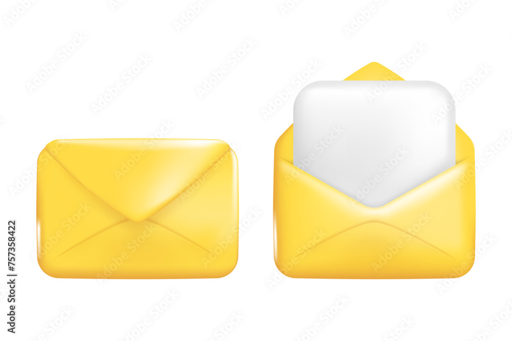 Yellow envelope icon in cartoon 3d plastic style, isolated on white background. Vector illustration 3d volumetric Envelope. Yellow envelope icon in cartoon 3d plastic style, isolated on white background. Vector illustration 3d volumetric Envelope.