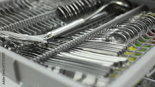 Putting cutlery in dish washer photo