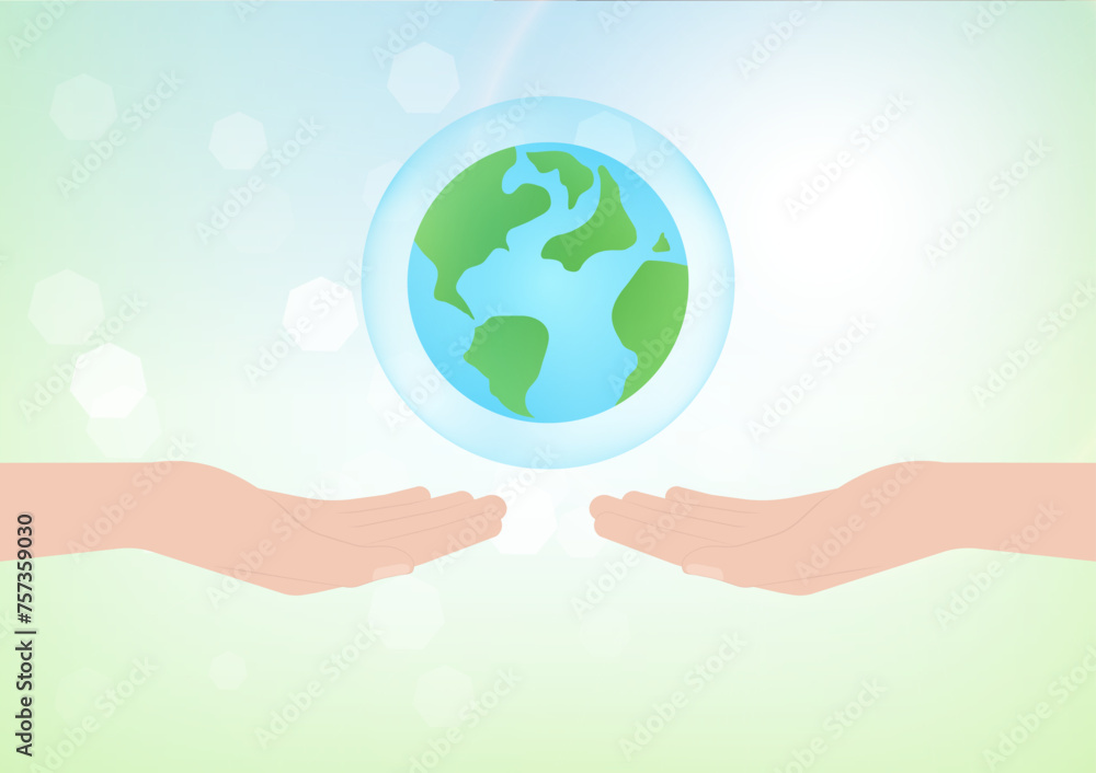 Save Water or Save the World Concept. Hand Holding Drop of Water and World. World Water Day and Environment day. Vector Illustration. Save Water or Save the World Concept. Hand Holding Drop of Water and World. World Water Day and Environment day. Vector Illustration.