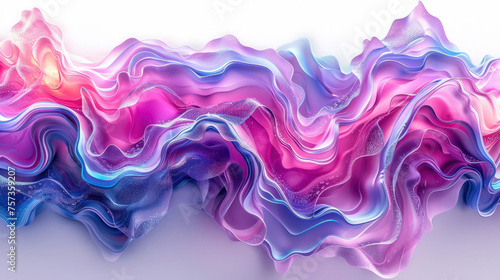 An artistic representation of vibrant pink and blue silk waves undulating gracefully, creating a vivid and dynamic abstract pattern