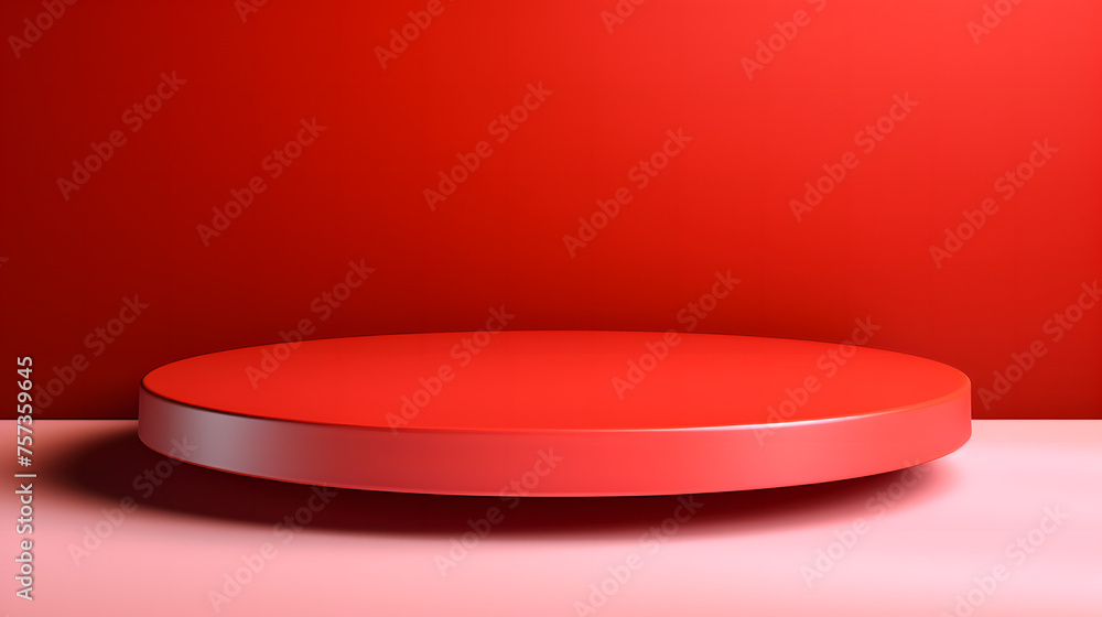 This image features a bold red product podium blending soft shadows and sharp lines for a sleek presentation This image features a bold red product podium blending soft shadows and sharp lines for a sleek presentation