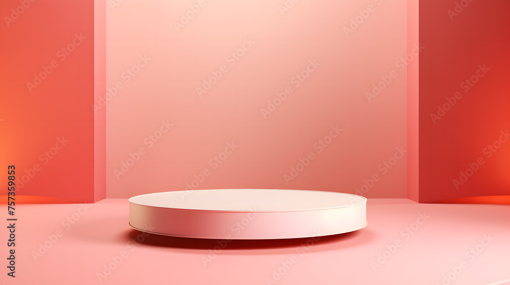 A minimalistic pink podium design against a geometric pink backdrop perfect for product display A minimalistic pink podium design against a geometric pink backdrop perfect for product display