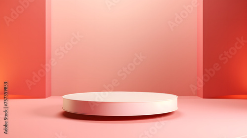A minimalistic pink podium design against a geometric pink backdrop perfect for product display