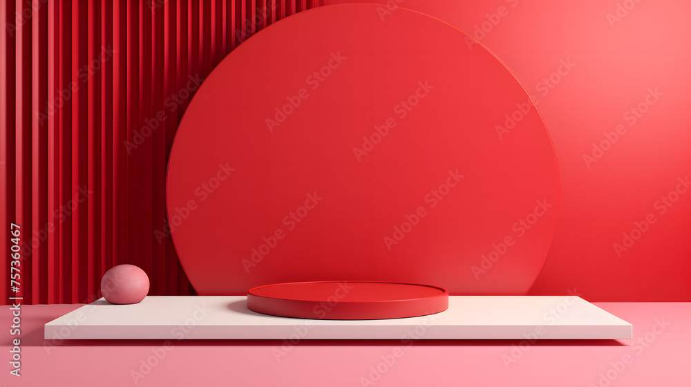 A bold image featuring strong geometric shapes, with a large red circle and small spheres in a staged setting, invoking a sense of modern simplicity A bold image featuring strong geometric shapes, with a large red circle and small spheres in a staged setting, invoking a sense of modern simplicity