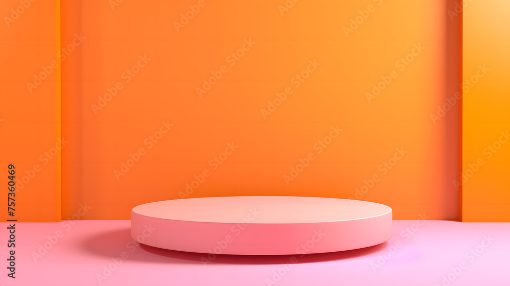 An image with a vivid orange backdrop featuring a circular platform, reflecting warmth, energy, and modern design aesthetics An image with a vivid orange backdrop featuring a circular platform, reflecting warmth, energy, and modern design aesthetics