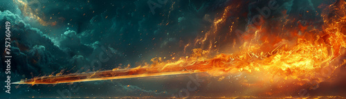 A flaming sword depicted in a surreal and futuristic art piece