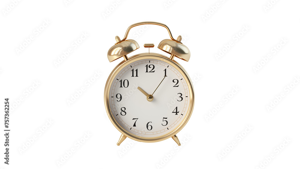 Classic alarm clock cutout. Isolated golden table clock on transparent background Classic alarm clock cutout. Isolated golden table clock on transparent background