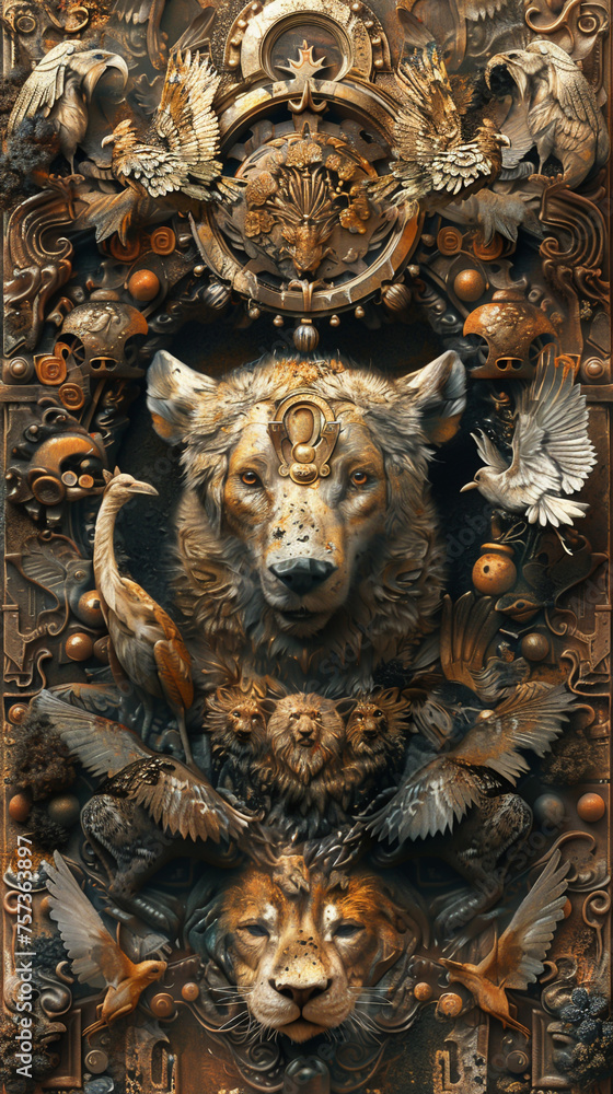 Obraz premium Abstract animals surrounded by symbols of wealth richly detailed