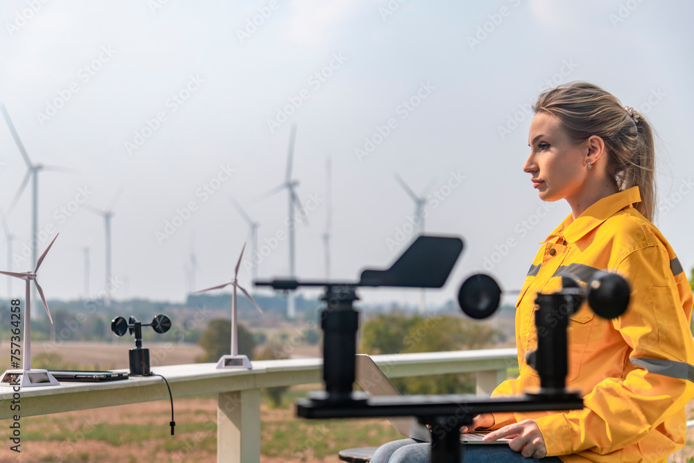 Engineers turbine windmill work in turbine farms rotation resource from windmill turbine model and meteorological collect data to measure the wind force meter is ecology energy concept. Engineers turbine windmill work in turbine farms rotation resource from windmill turbine model and meteorological collect data to measure the wind force meter is ecology energy concept.