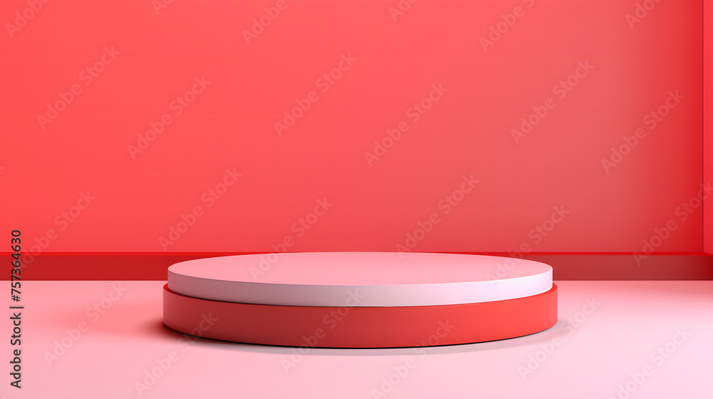 An empty red podium for showcasing products in a minimalistic red-toned studio setting, suitable for displaying items An empty red podium for showcasing products in a minimalistic red-toned studio setting, suitable for displaying items