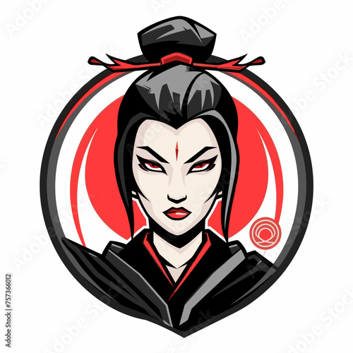 Vector esports logotype beautiful Japanese geisha woman with red color on white background, logo geisha, icon geisha, sticker geisha, symbol geisha, emblem geisha