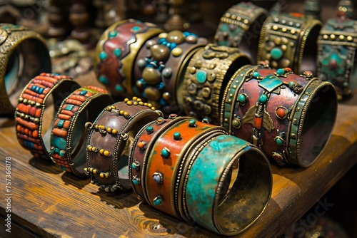 Ancient different tribe bracelet. Tribal party ornament local souvenir. Generate Ai