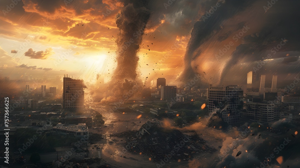 AI Unleashing Catastrophic Tornado A Citys Destruction at Sunset