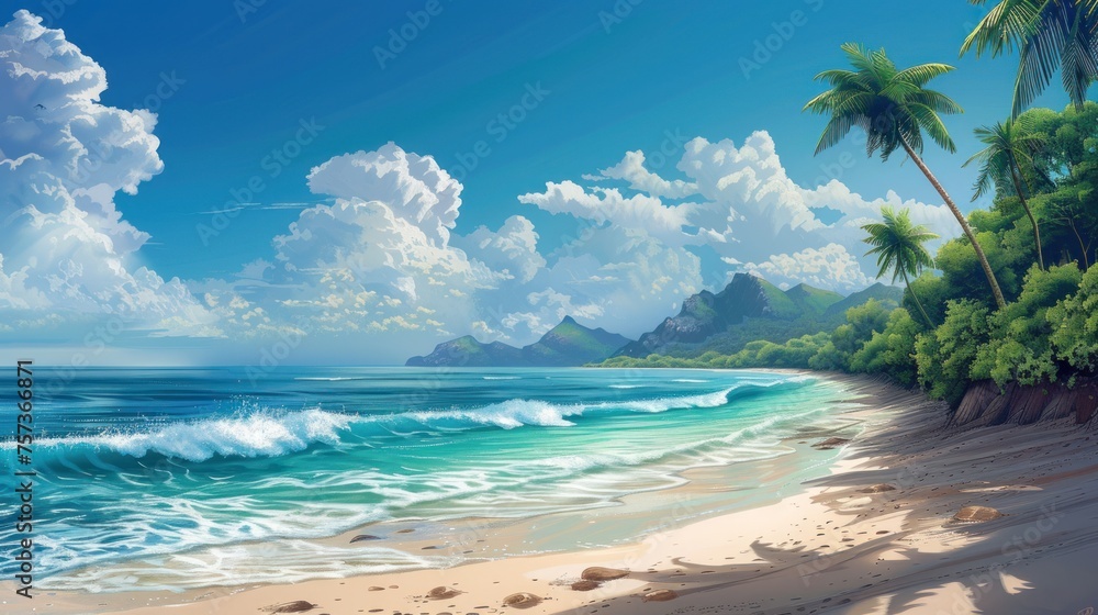 Tranquility Captured in Sea Shore Illustration Wallpaper Tranquility Captured in Sea Shore Illustration Wallpaper