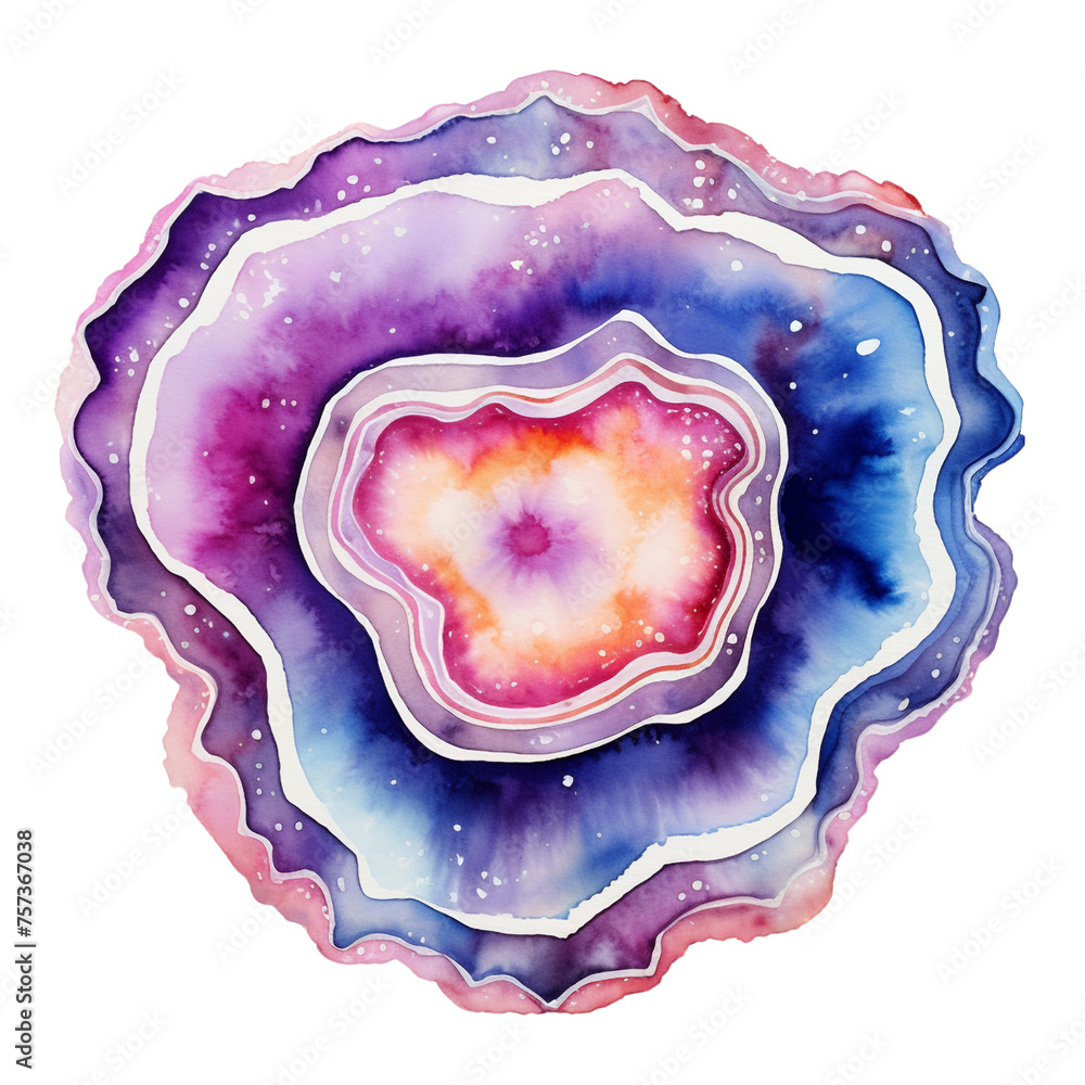 Purple, Pink, Blue Rainbow Agate Geode slice with golden edges, gemstone watercolor illustration isolated on transparent background PNG, crystal mineral Purple, Pink, Blue Rainbow Agate Geode slice with golden edges, gemstone watercolor illustration isolated on transparent background PNG, crystal mineral