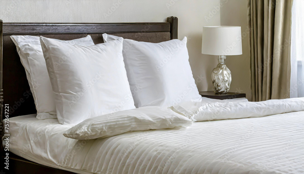 White bedding sheets and pillow background, Messy bed concept White bedding sheets and pillow background, Messy bed concept