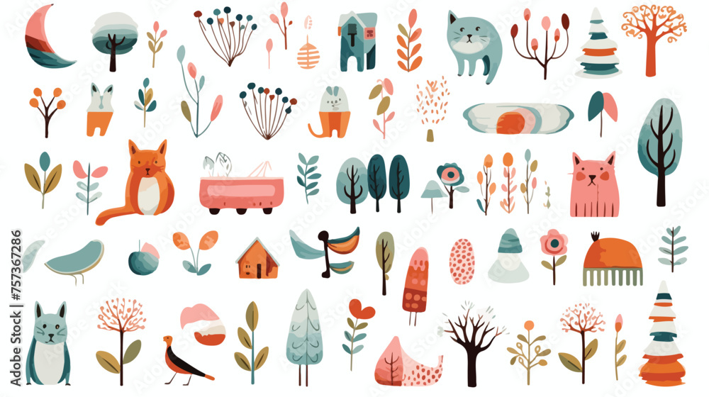 A wide range of hand drawn illustrations flat vector