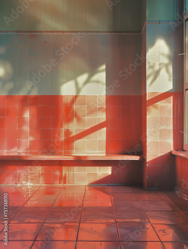 Room with red tiles retro look