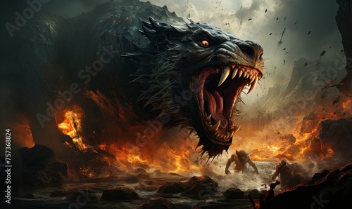 Dragon Roaring Amidst Flames © uhdenis