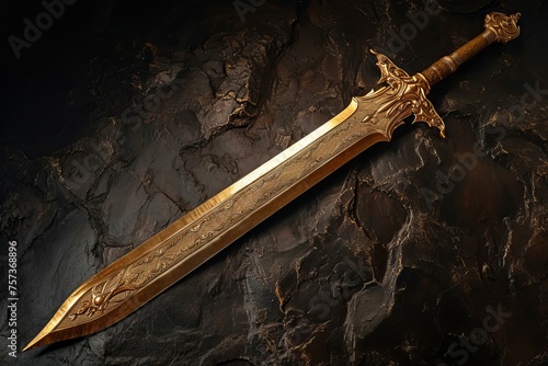 Ancient relic sword gold. Handle metal knife battle steel. Generate Ai