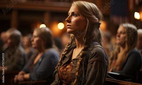 Woman Sitting in Church With Others photo