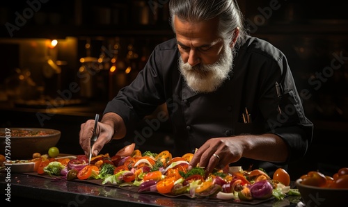 Man Cutting Vegetables on Table