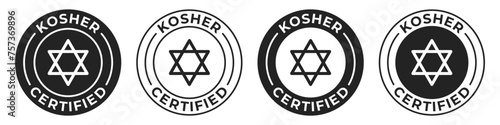 Kosher certified label. Kosher food illustration for product packaging badge isolated.