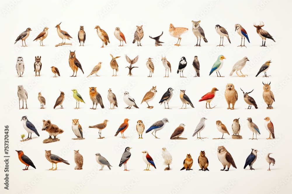 Collection of diverse animals on a plain white backdrop. Ideal for educational materials