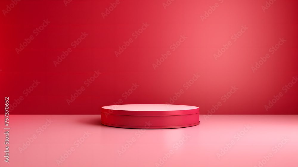 A striking red circular display pedestal stands out on a red background, ideal for product showcasing