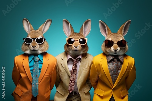 Rabbit Bunny wearing suit and sunglass in a group