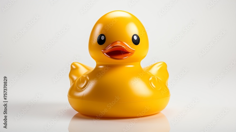 A yellow rubber duck sits on a white background A yellow rubber duck sits on a white background