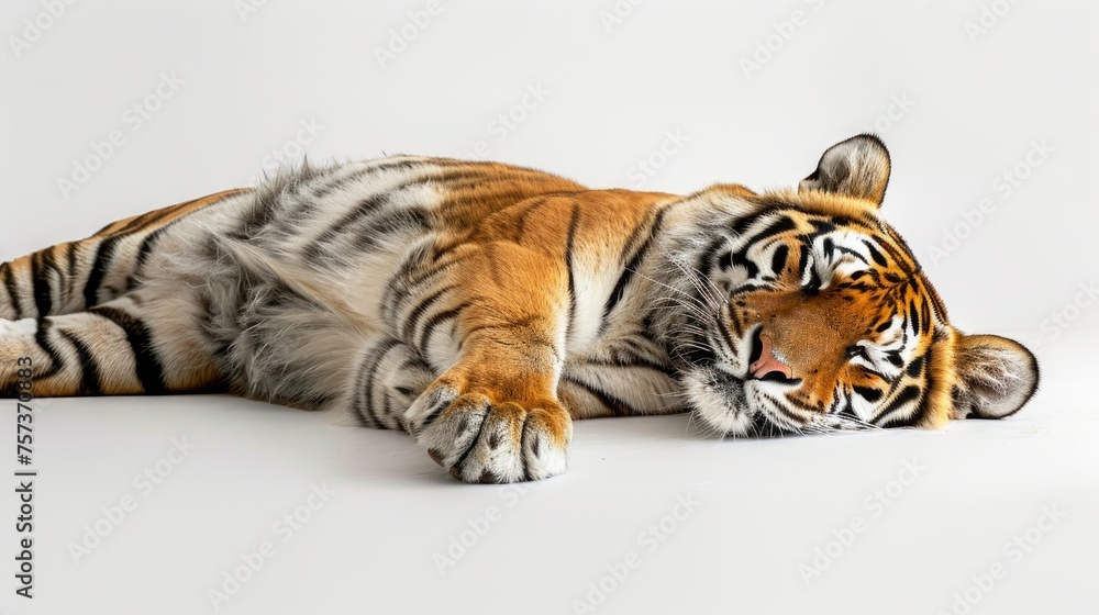 Obraz premium dead tiger laying down on white background