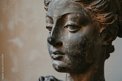 Ancient woman statue looking away. Female white sculpted bust. Generate ai