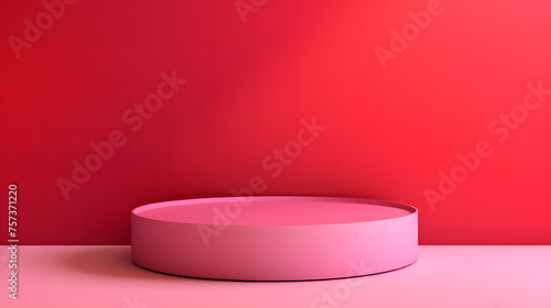 This is a simple yet striking image featuring a pink podium against a solid red background with a subtle gradient, ideal for product display
